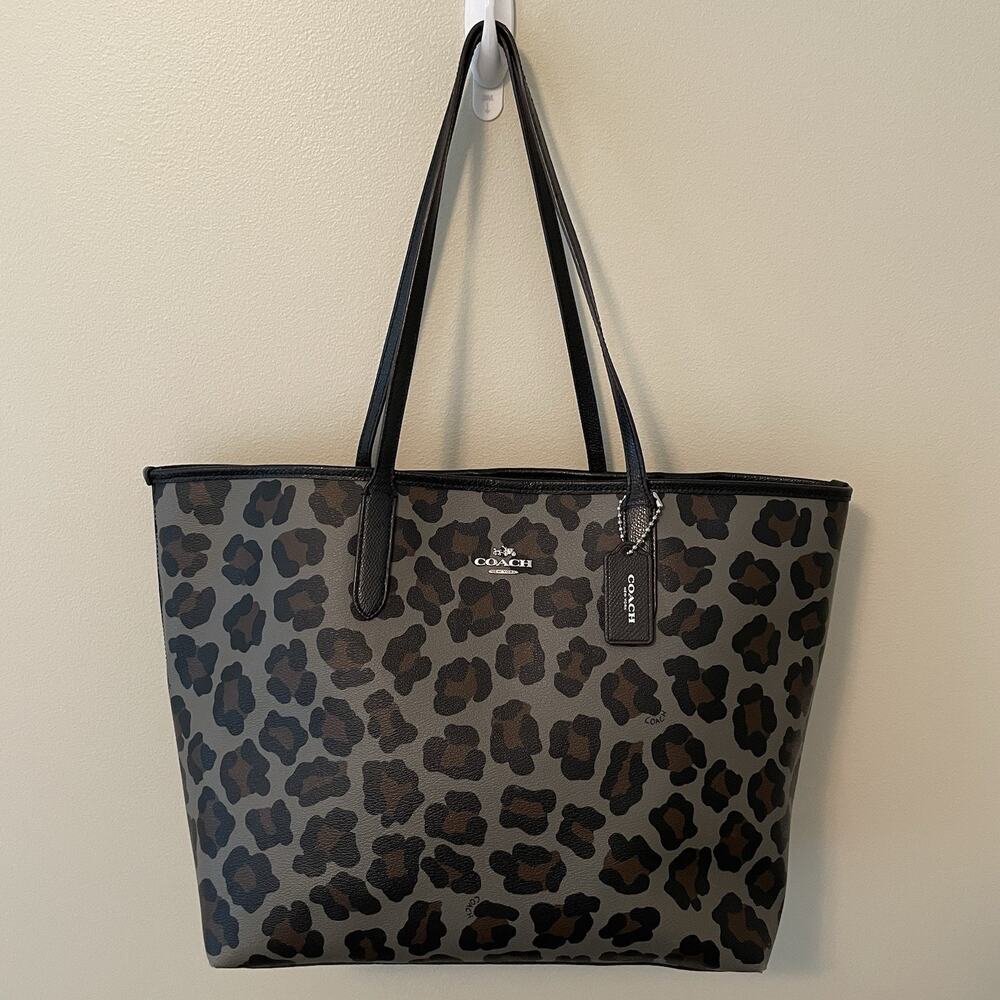 Coach Black and Brown Leopard Print Tote